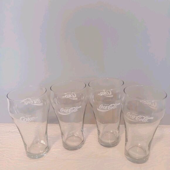 Set Of 4 Vtg Clear Coca-Cola "Enjoy Coke" Soda Fountain Glasses Tumblers 16oz - Picture 6 of 14